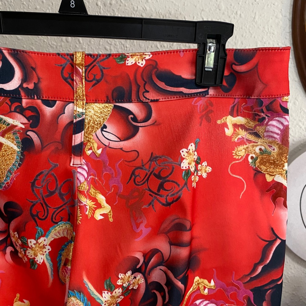 Vintage Octavia Oscar De La Renta Red Dragon Print Flare Leg Pants Women's L 33 - Picture 6 of 10
